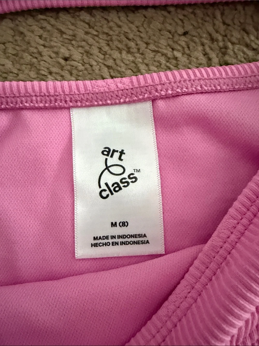 art class Pink Ribbed Girls Two-Piece Swimsuit with Mesh Skirt
